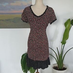Y2K Zoe California Black Polka Dot Mini Dress with Cherry Print
